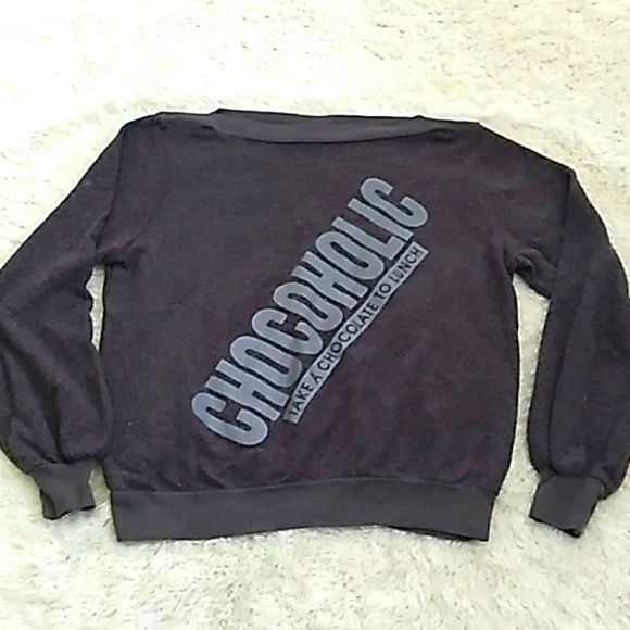 WILDFOX chocoholic fleece sweatshirt S chocolate brown pullover lounge top - Picture 3 of 7